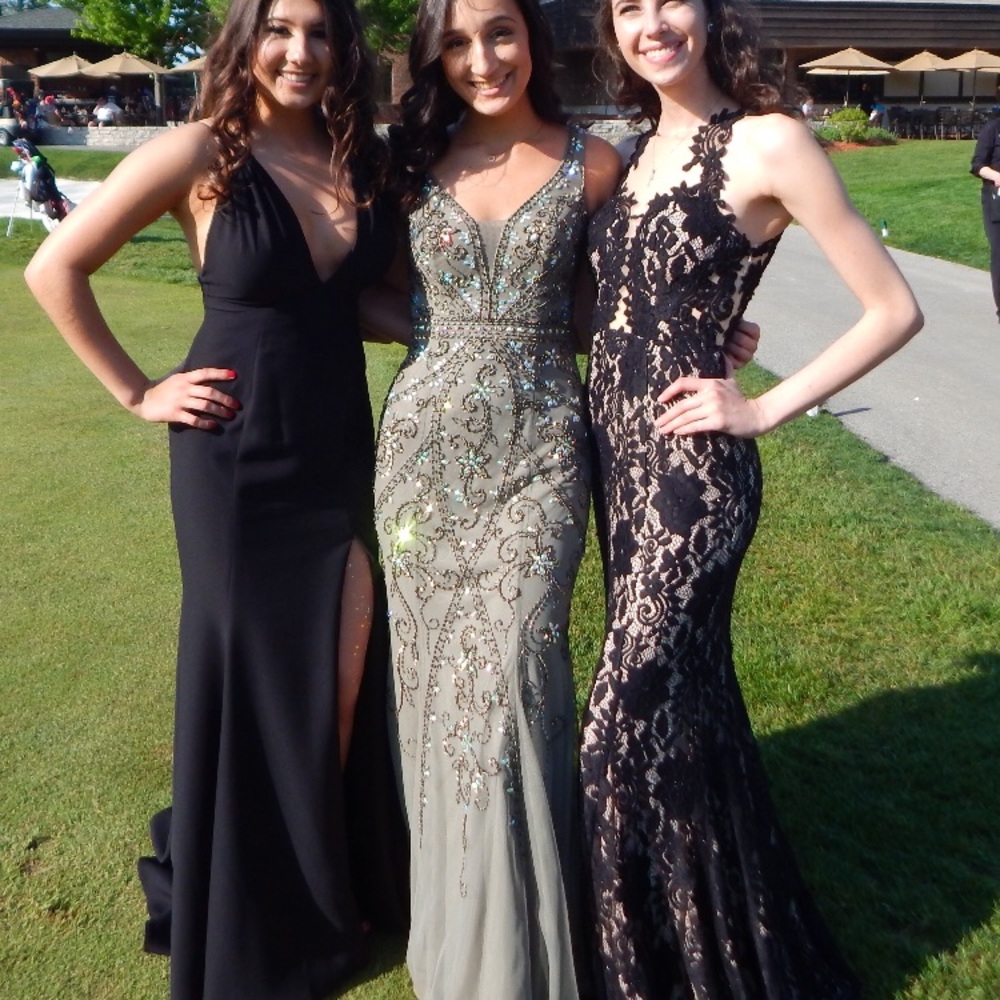 Sage green jeweled prom dress (MIDDLE IN PIC)